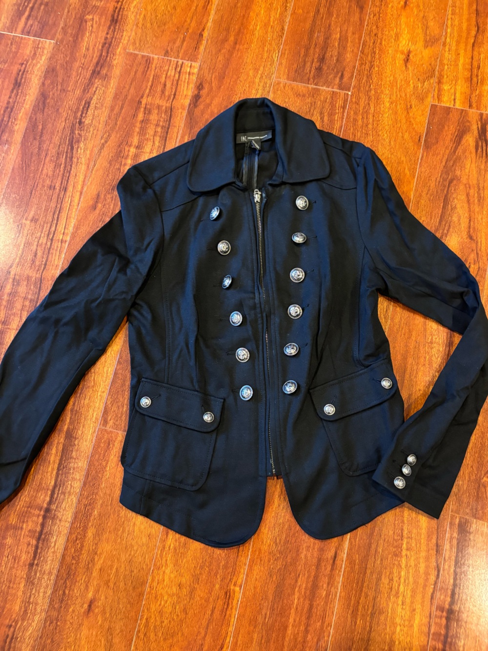 Black Military-Style Women's Jacket with Decorative Buttons